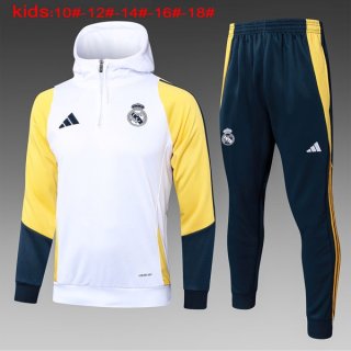 Bambino Felpa Cappuccio Real Madrid 2024/2025 Bianco Giallo